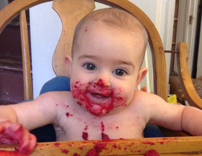 Baby eats beets