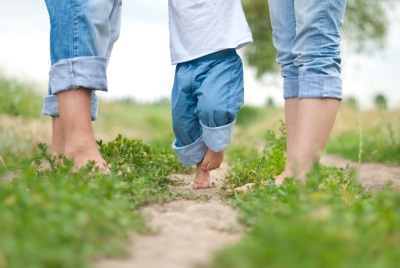 Baby walks on socks