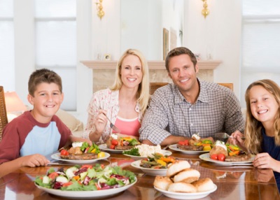 Family dinner with teenage children