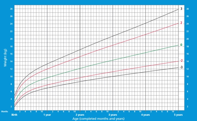 Boys weight from birth to 5 years WHO